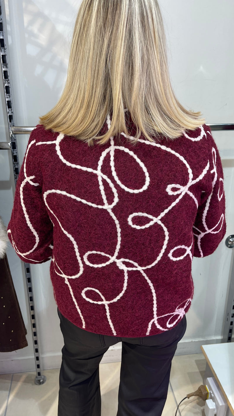 Maisy - Wine Rope Detail Fuzzy Jacket