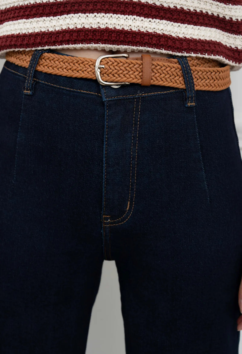 Jake - Dark Blue Denim Belted Cropped Jeans