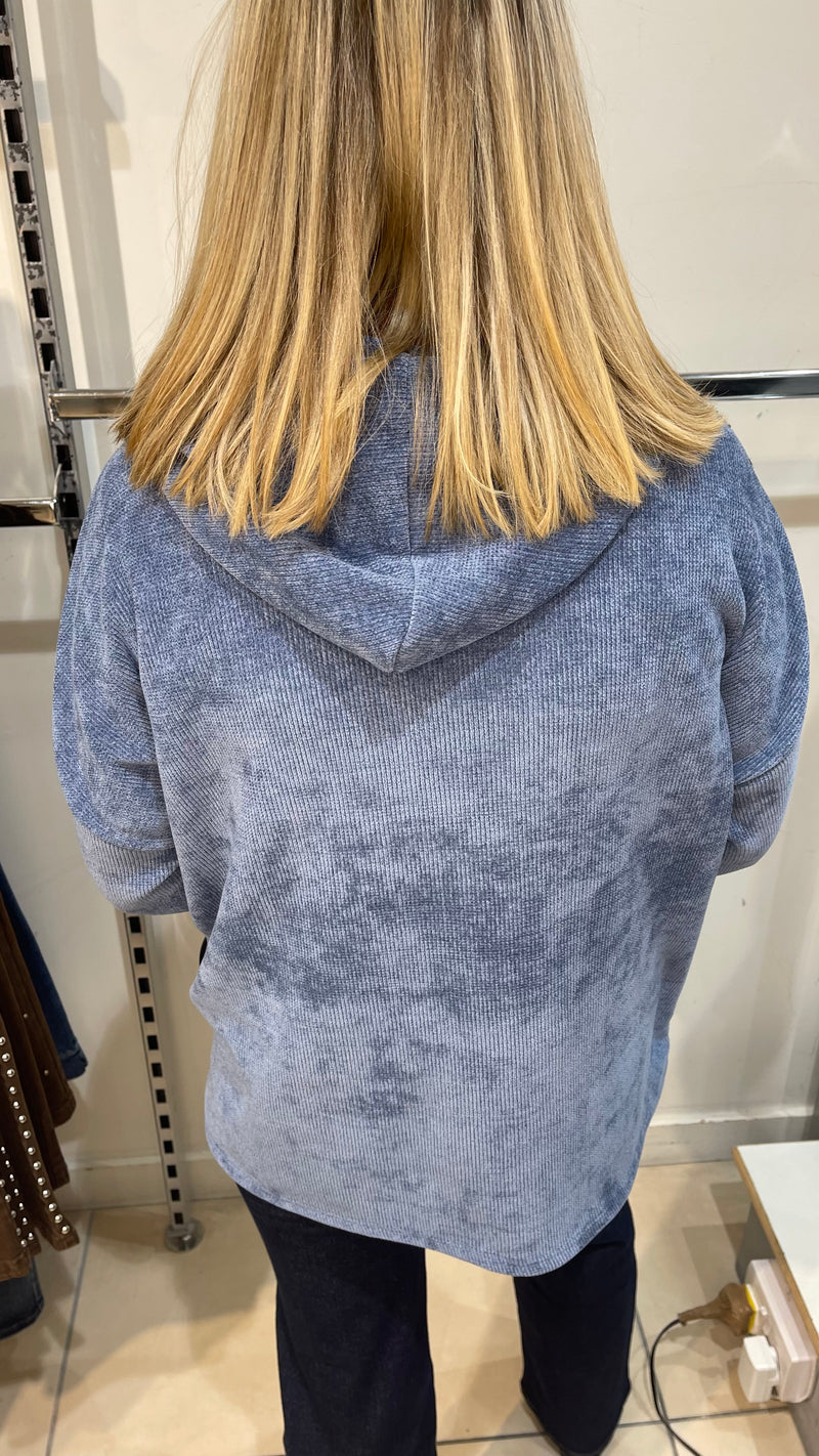 Kate - Denim Blue  Embroidery look hoodie