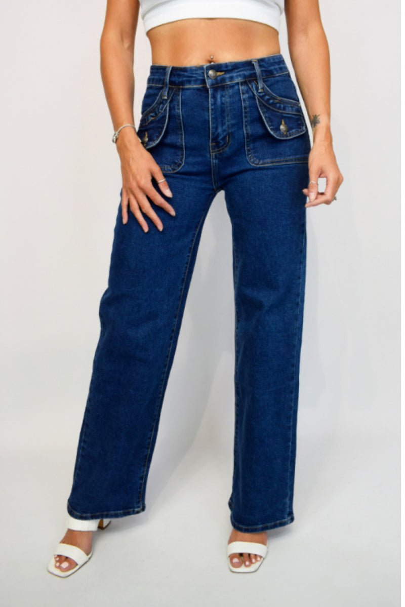 Ava - Indigo Pocket Wide Leg Denims