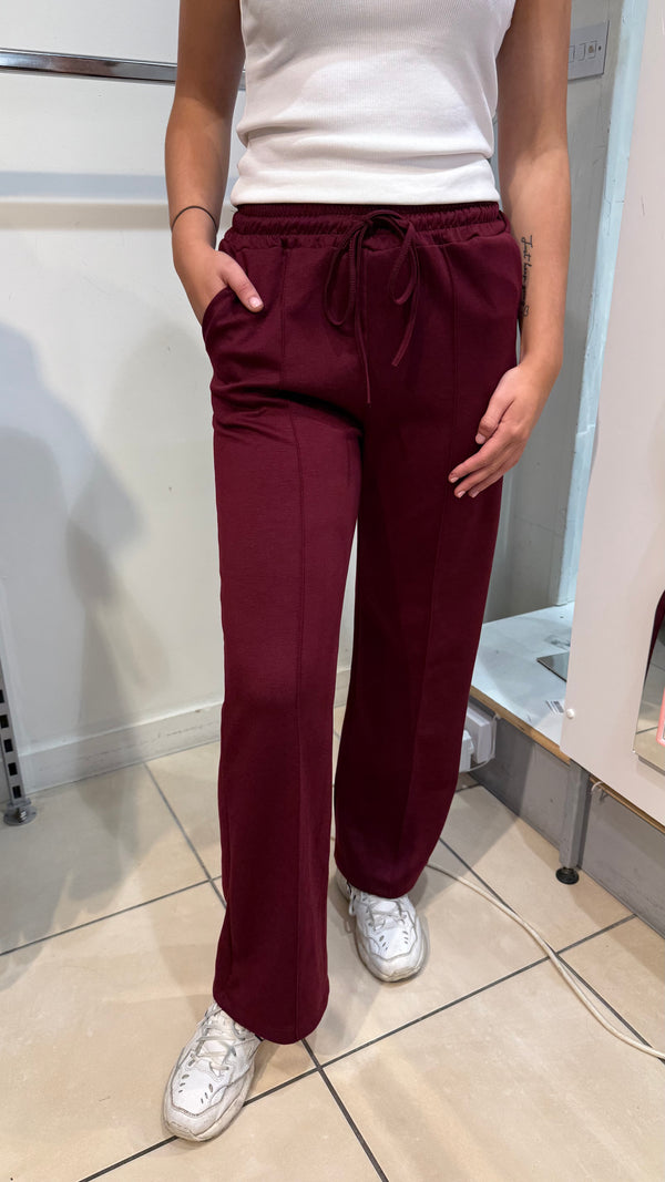 Willow - Wine Elastic Waist Seam Wide Leg Joggers