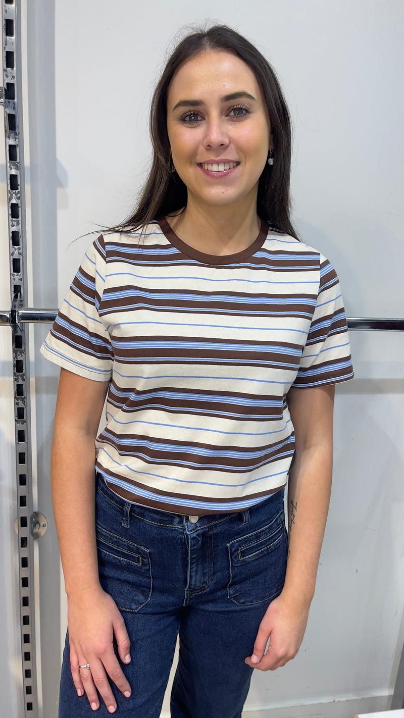 Zara - Stripe Brown/Sky Cotton Tee