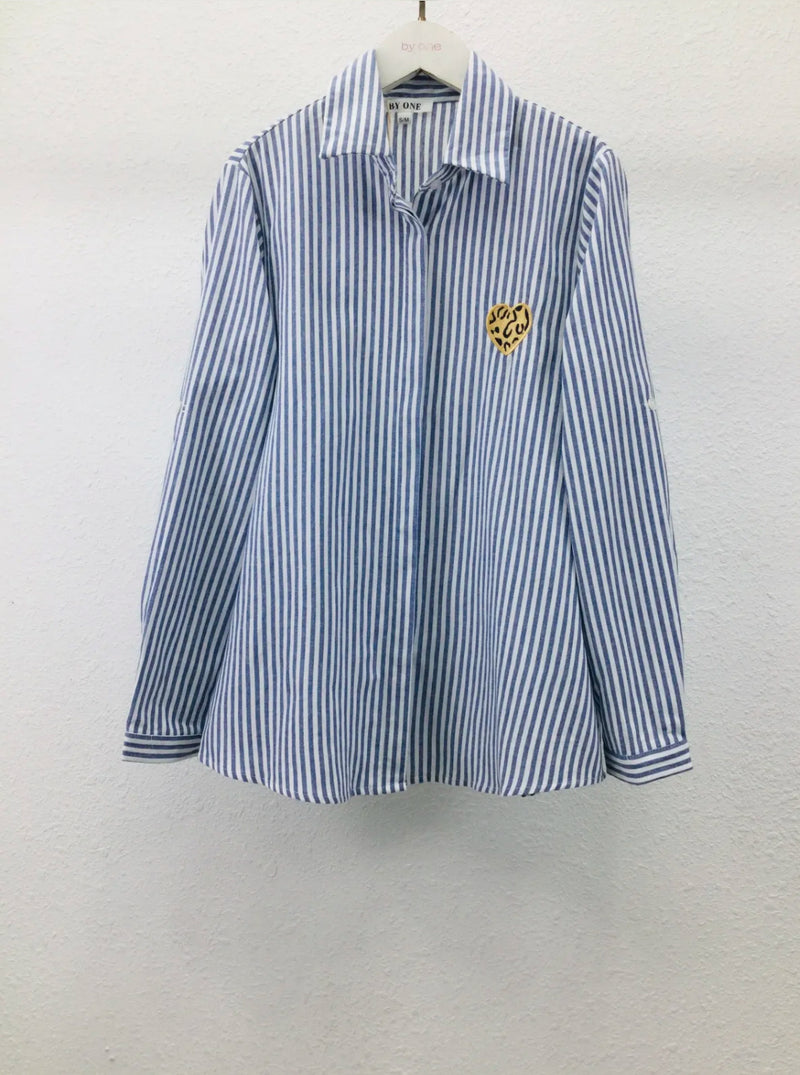 Millie - Denim Blue Stripe Animal Heart Shirt