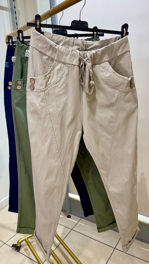 Terry - Beige Button Magic Joggers