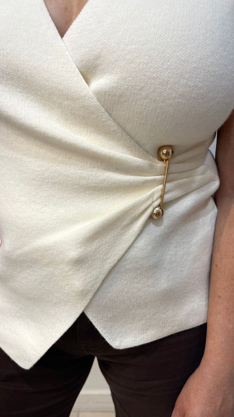 Minnie - Cream Crossover V Neck Knit