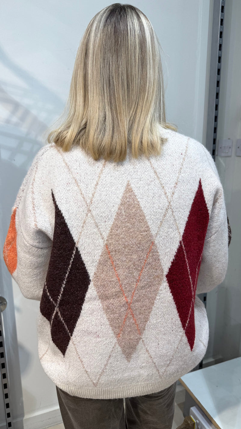 Jessie - Beige Diamond Multi colour Knit