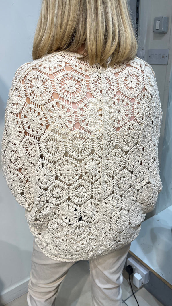Florence - Beige Crochet Batwing Cardigan