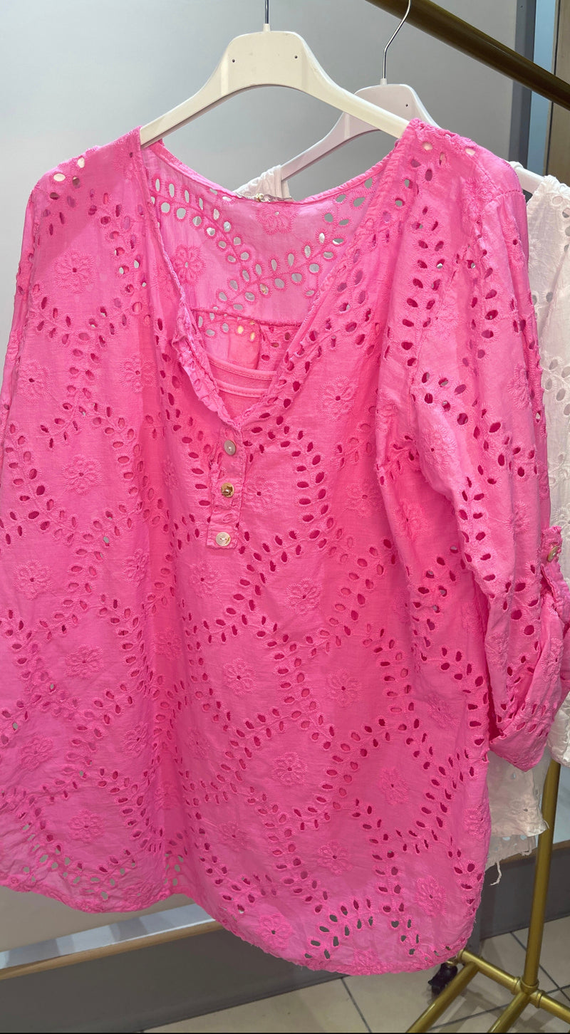 Abigail - Crochet Pink Blouse