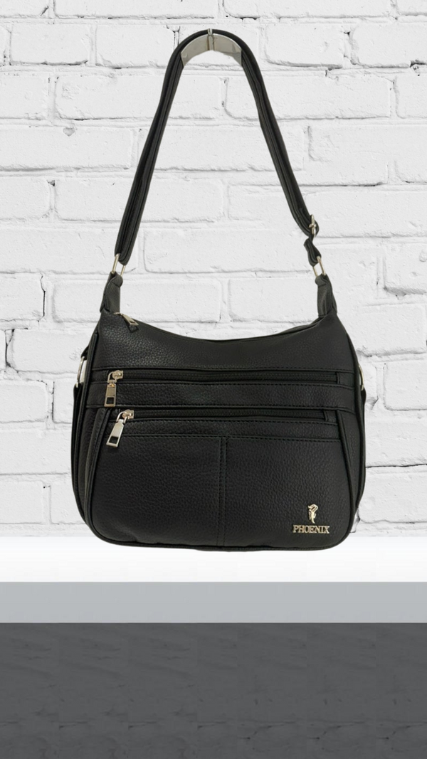 Aoife - Double Zip Front Plain Black Bag