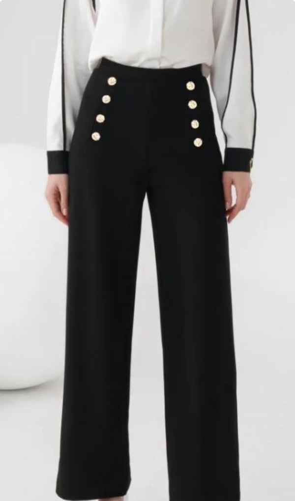 Chloe - Black Button Wide Leg Trouser