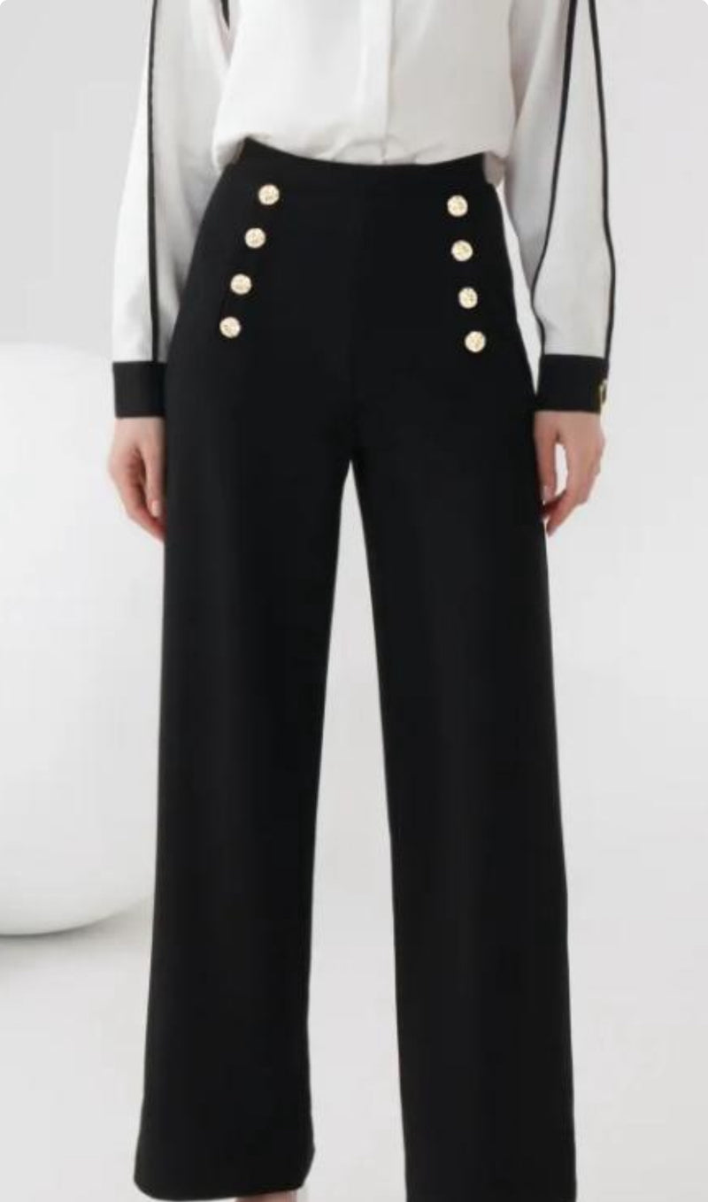 Chloe - Black Button Wide Leg Trouser