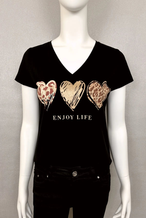 Ada - Black Leopard Heart Graphic Tee