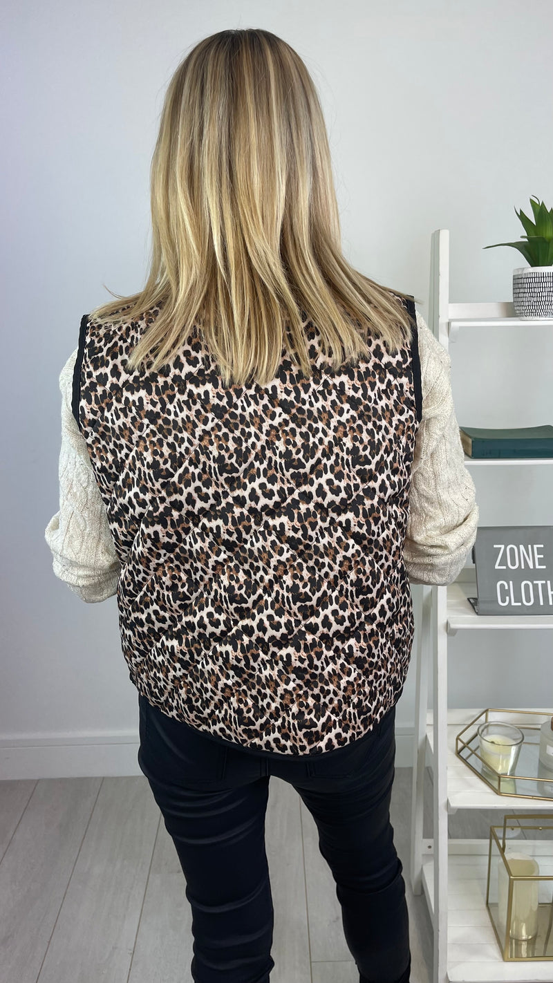 Jill - Leopard Lightly Padded Button Waistcoat