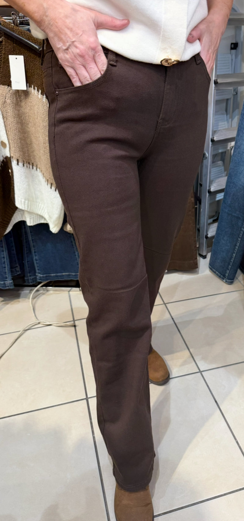 Lizzie - Choc Brown Wide Leg Cotton Jeans