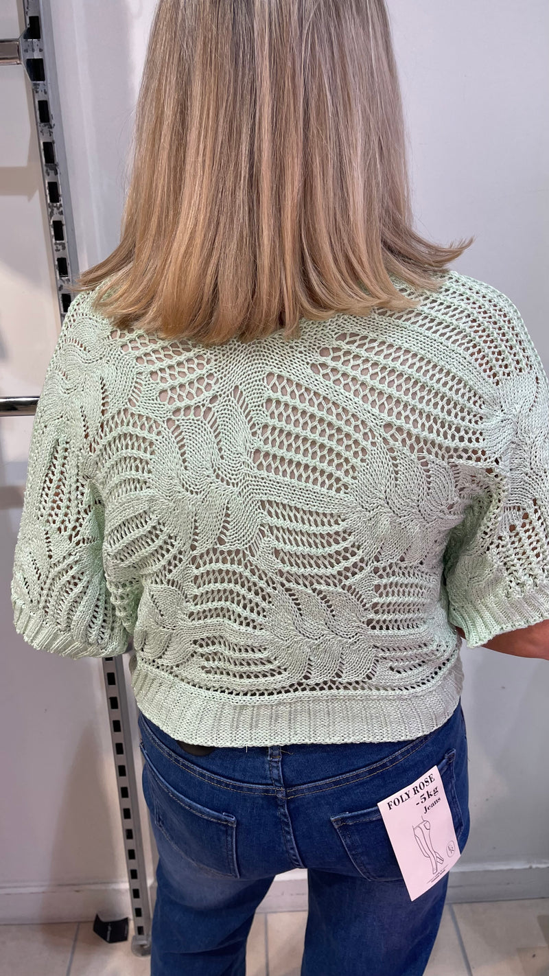 Chloe - Mint Open Knit Batwing Top