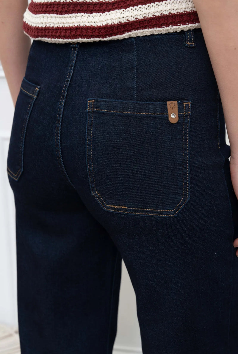 Jake - Dark Blue Denim Belted Cropped Jeans