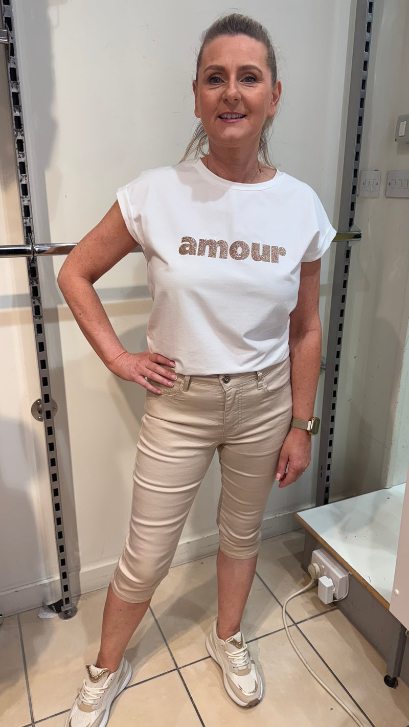Melanie -Beige Cotton Mix Capris