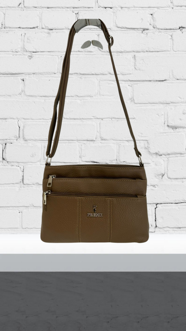 Allie - Three Zip Plain Tan Bag