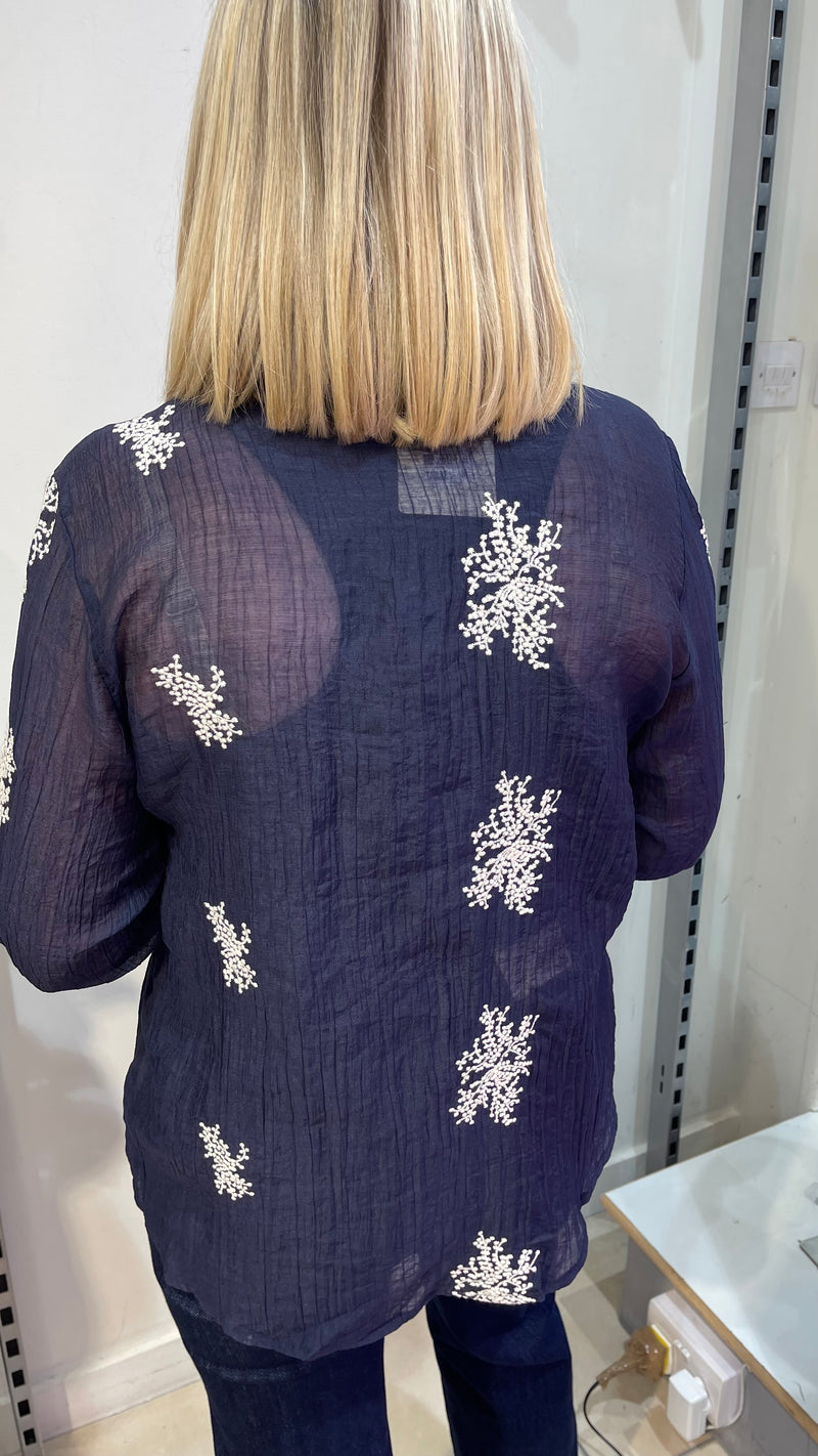 Luca - Navy Embroidery Top