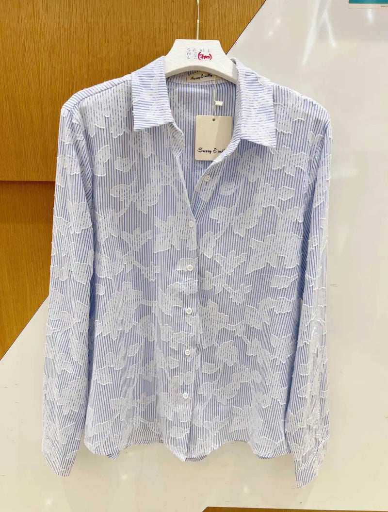 London - Blue Pinstripe Leaf Embossed Shirt