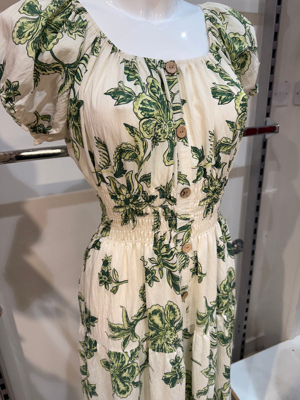 Suzie - Green Floral Button Linen Look Maxi