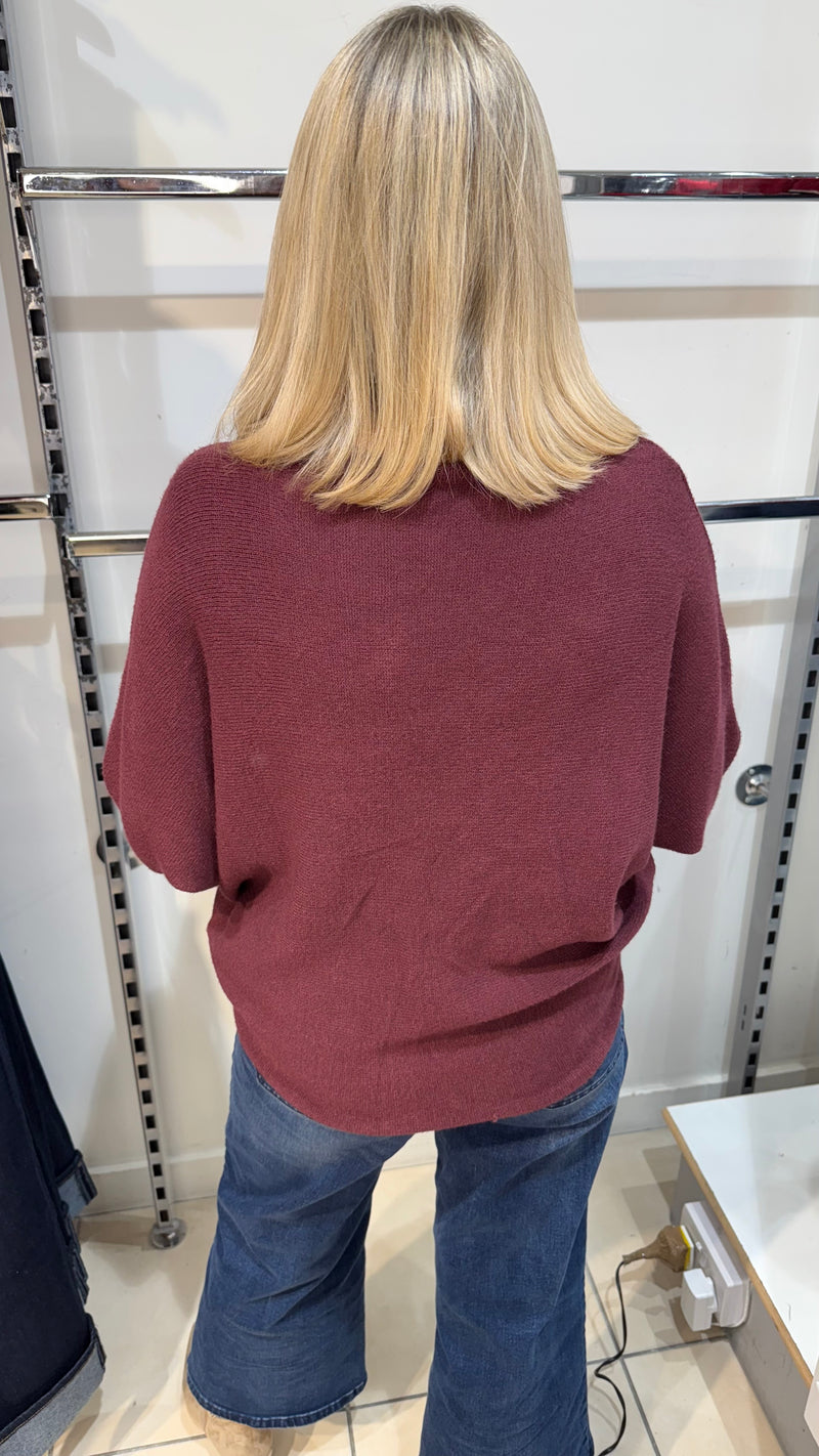 Orla - Dark Wine Soft Bat-Wing Jumper