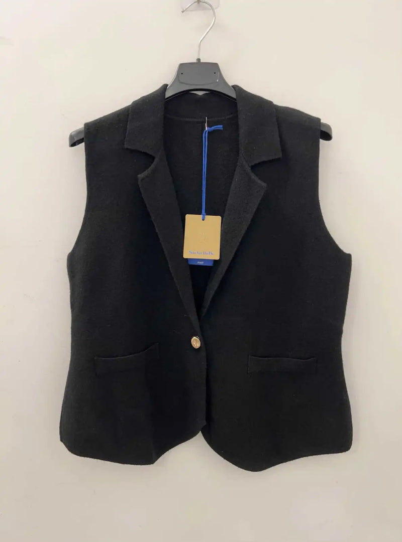 Emma - Black  knit Button Waistcoat