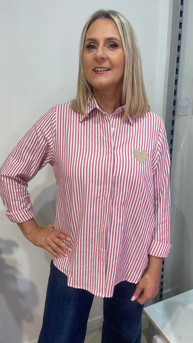 Millie - Dark Red  Stripe Heart Shirt
