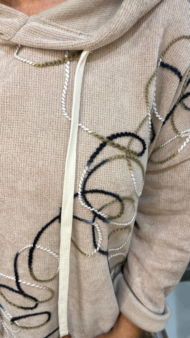 Kate - Beige Embroidery look hoodie