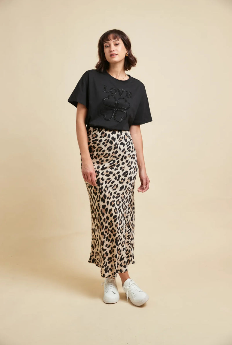 Mollie - Animal Print Satin look Skirt