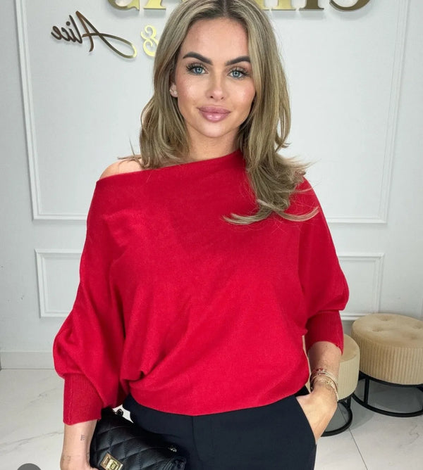 Orla - Red Soft Bat-Wing Jumper