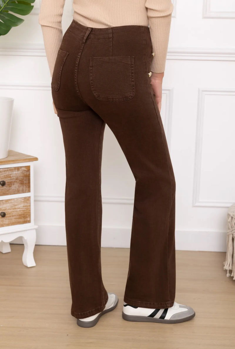 Luke - Chocolate Gold Button Stretch Jeans