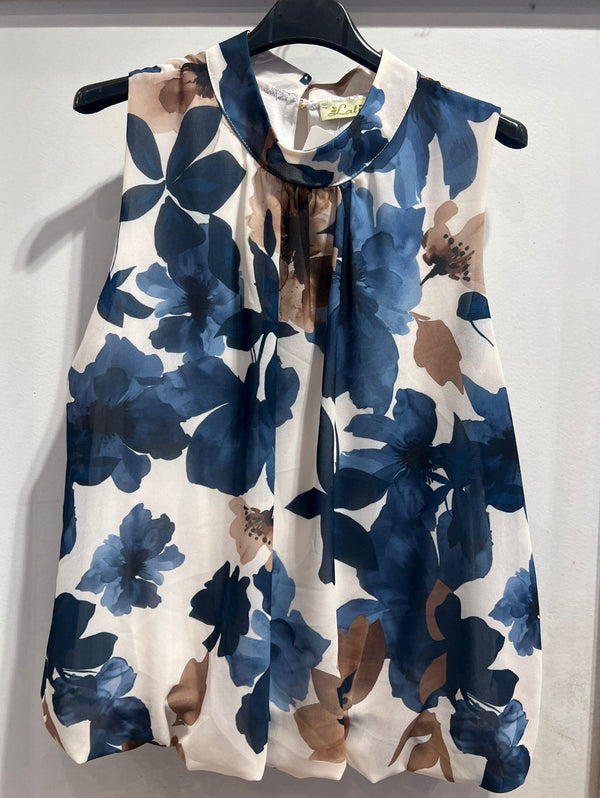 Stella -Navy/Brown Floral  Print Lined Top