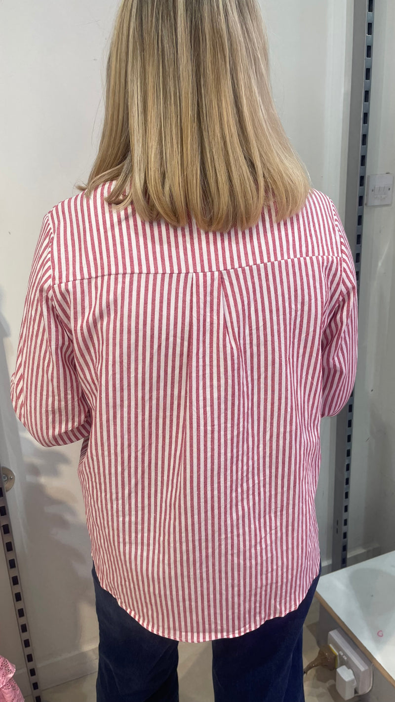 Millie - Dark Red  Stripe Heart Shirt