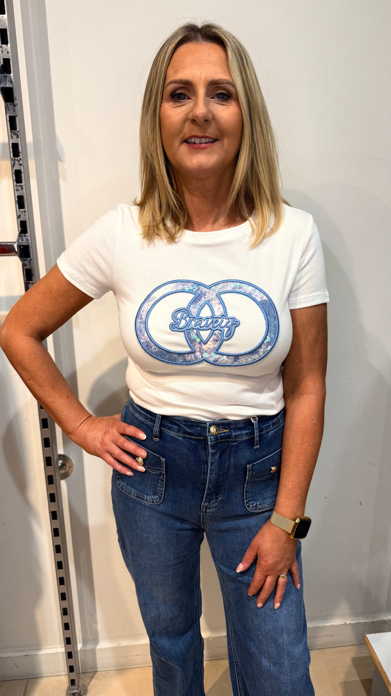 Lottie - White/Blue Shimmer Circle Tee