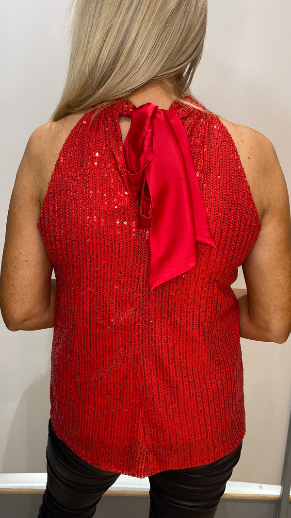 Kendal - Red Sequin High Neck Top