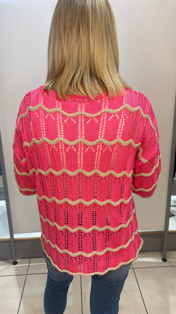 Lucille - Pink Lurex Short Sleeve Knit