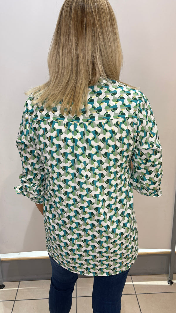 Ivy - Green Print Gold Leaf Button Top