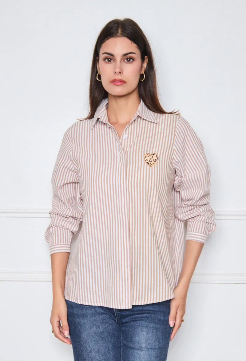 Millie - Coffee Stripe Heart Shirt