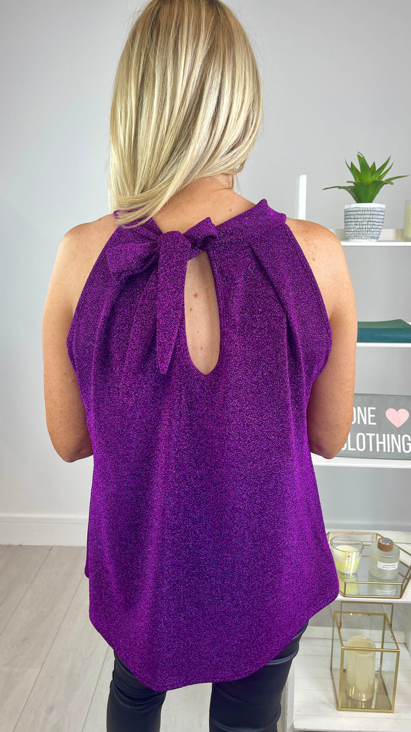 Lucy - Magenta Shimmer High Neck Top