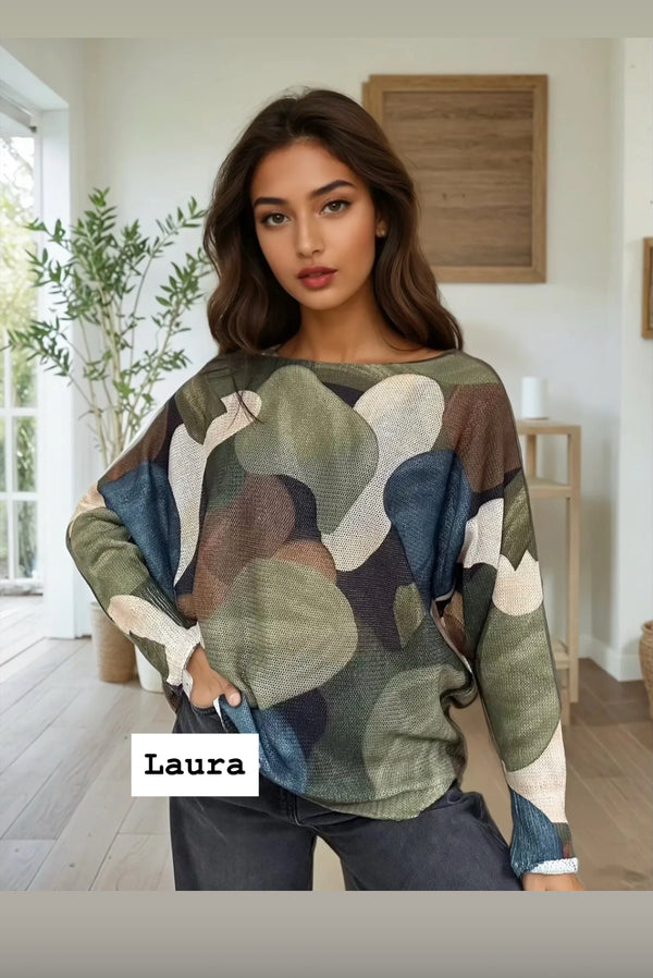 Laura - Green/Blue Abstract Fine Knit
