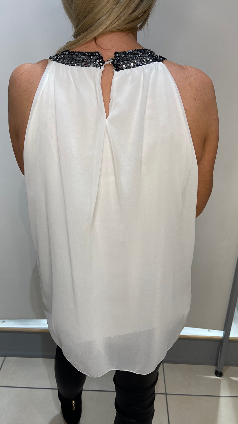 Freya - White Sleeveless Sequin Top