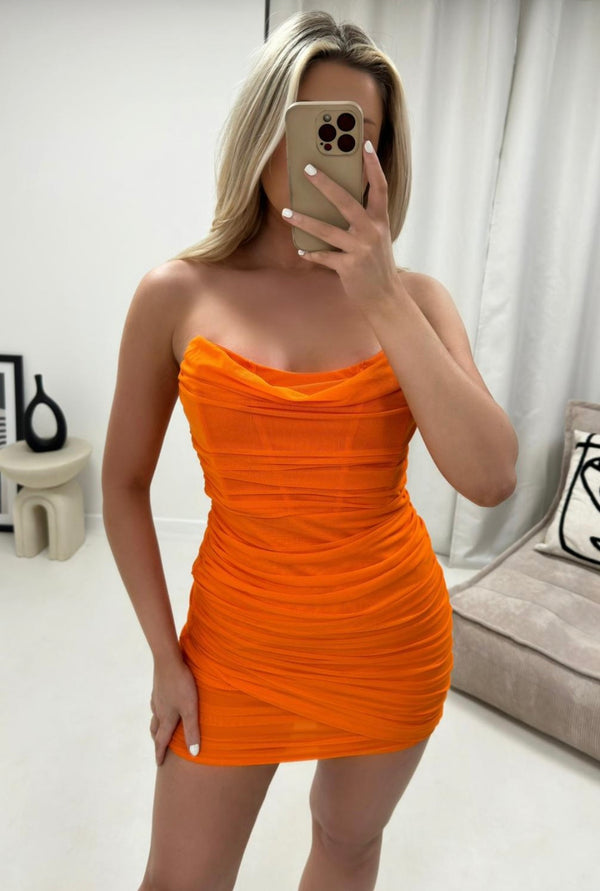 Penny - Orange Mesh Bodycon Dress
