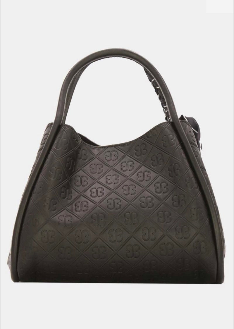 Sophie - Black Embossed Logo Scarf Handle Bag