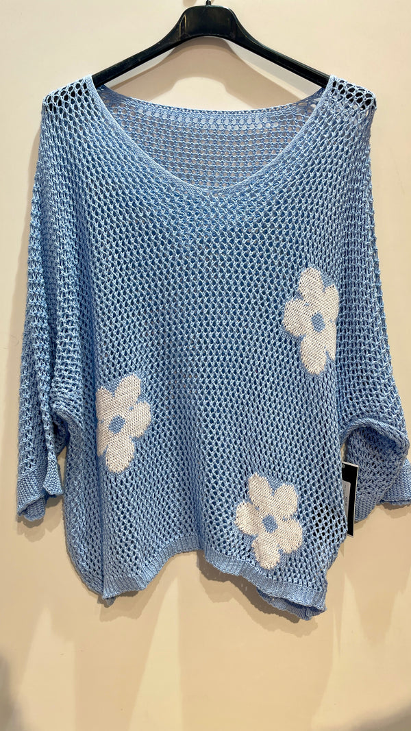 Keira - Sky Blue Flower Open Knit