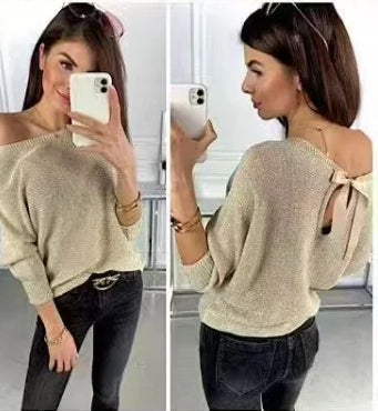 Elaine - Gold Lurex Bow Back Knit