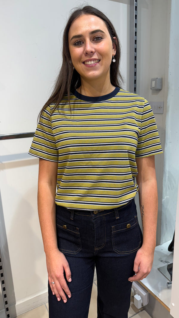 Zara - Stripe Navy/Lime Green Cotton Tee