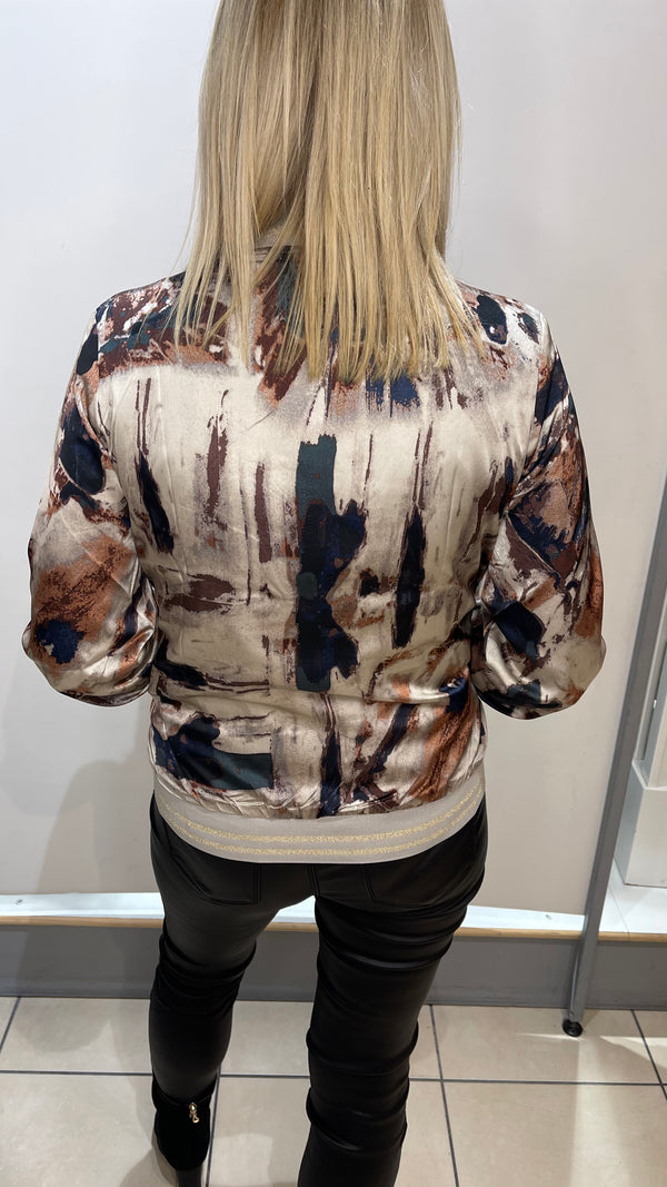 Willow - Taupe/Navy,Brown Printed Bomber Jacket