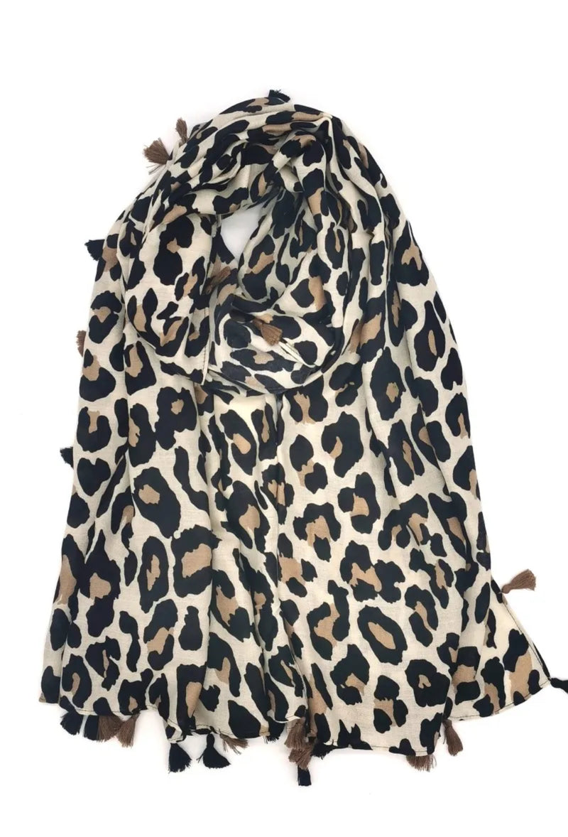 Hattie - Animal Print Tassle Light weight Scarf