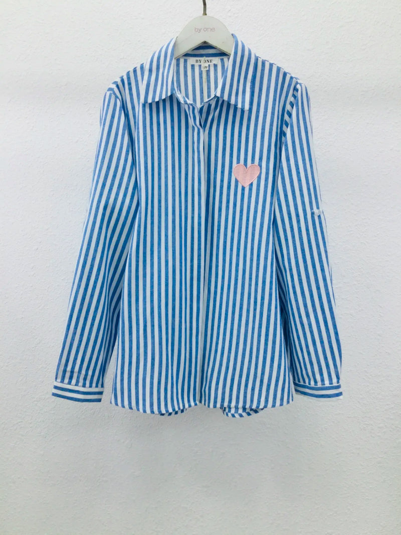 Gabbie - Blue/White Stripe Heart Logo Shirt